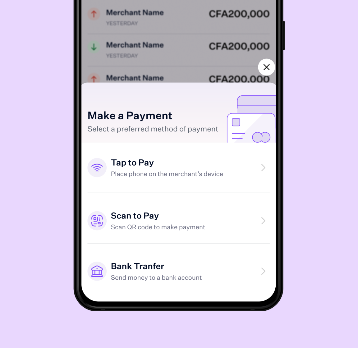 Hero displaying a phone with the Qredet app